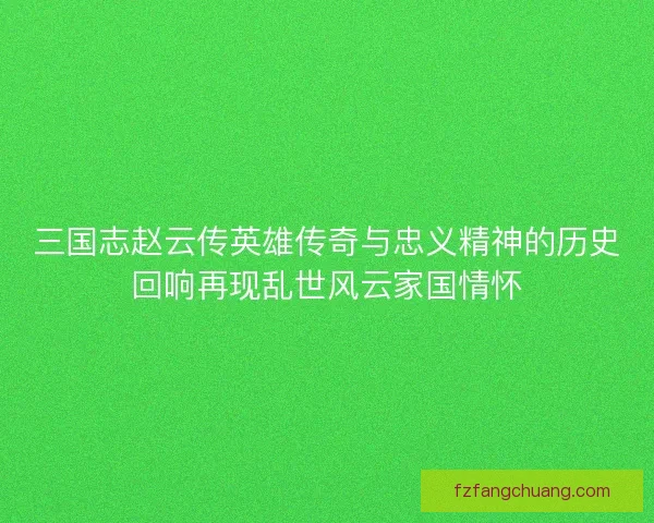 三国志赵云传英雄传奇与忠义精神的历史回响再现乱世风云家国情怀